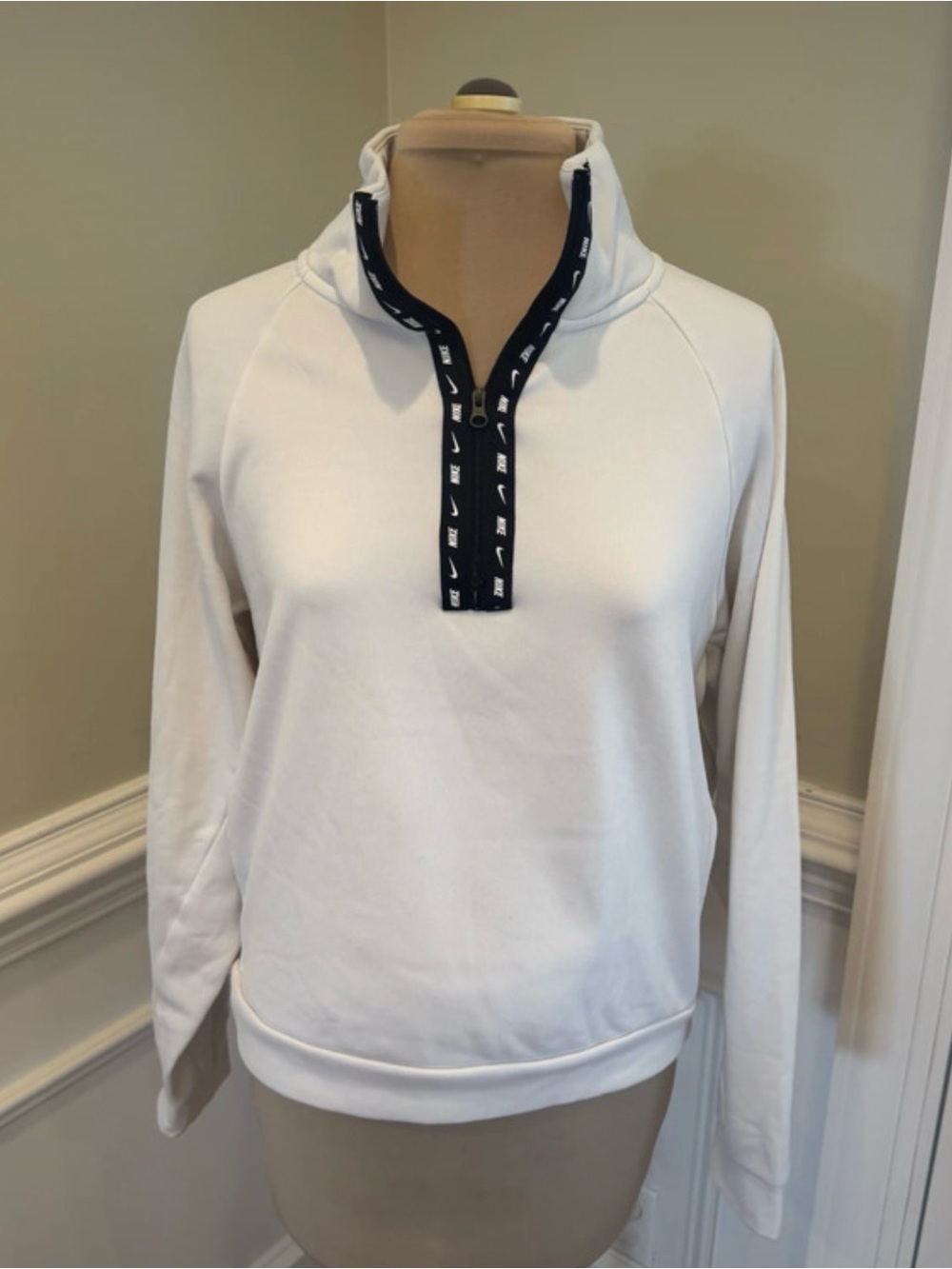 Nike White Half-Zip Pullover with Black Logo Trim